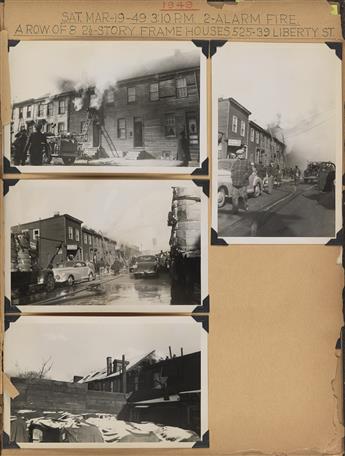 (PHILADELPHIA--FIREFIGHTING) Album entitled Photographs of Fires 1947 - 195, with 128 photographs depicting firefighting efforts throug